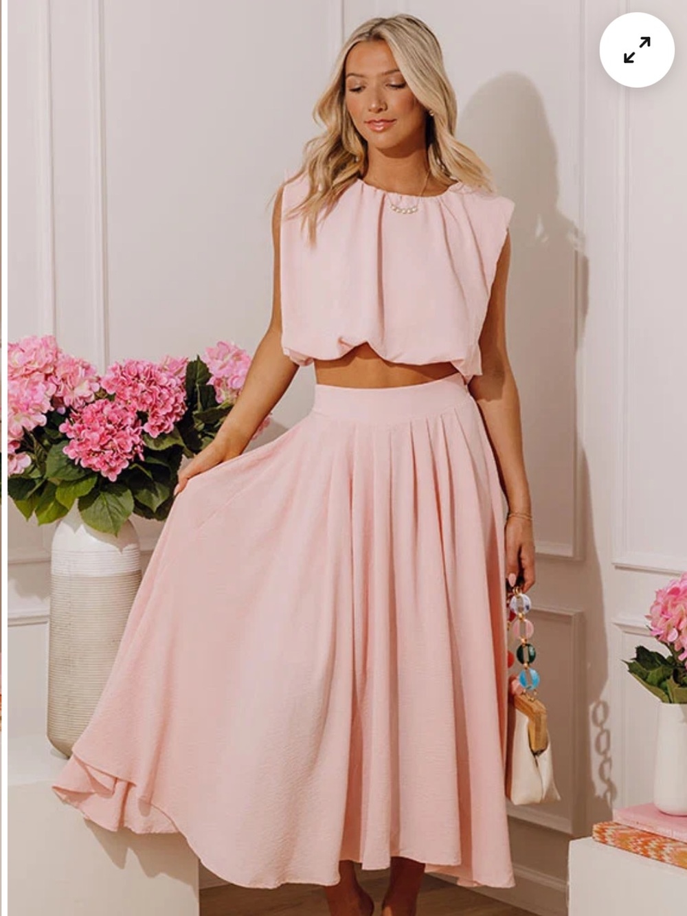 Pink Two-Piece Midi Skirt Set